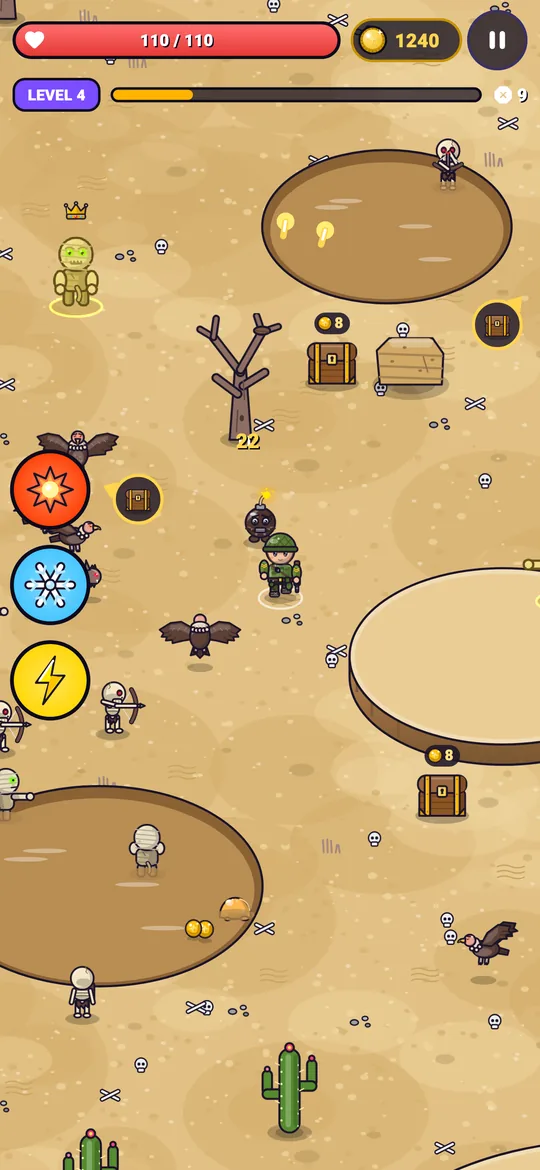 Soldier fighting skeletons and bats in the Scorching Desert