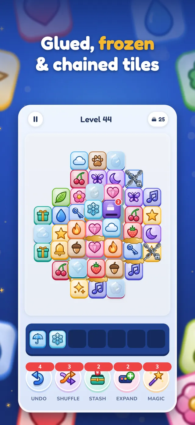 Glued, frozen & chained tiles